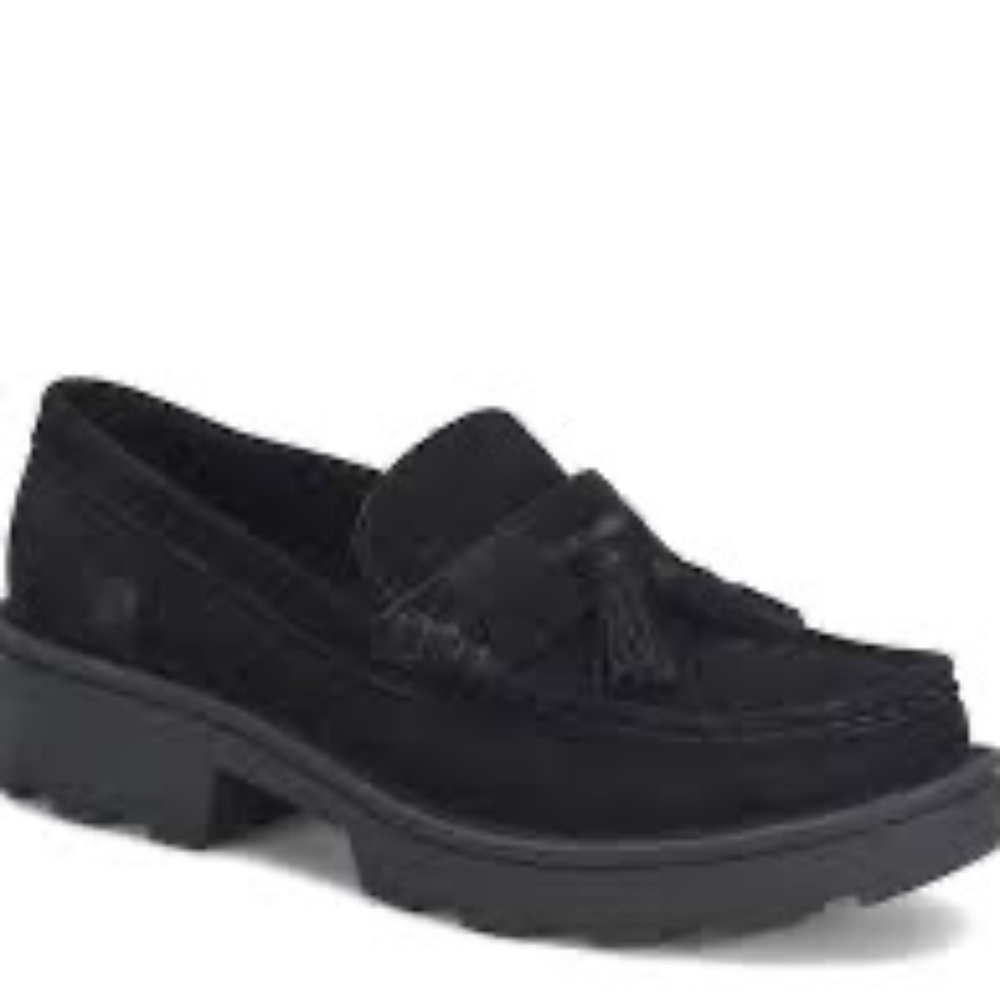 Born Capri NWOT Black Suede Tassel Platform Loafers Sz 10